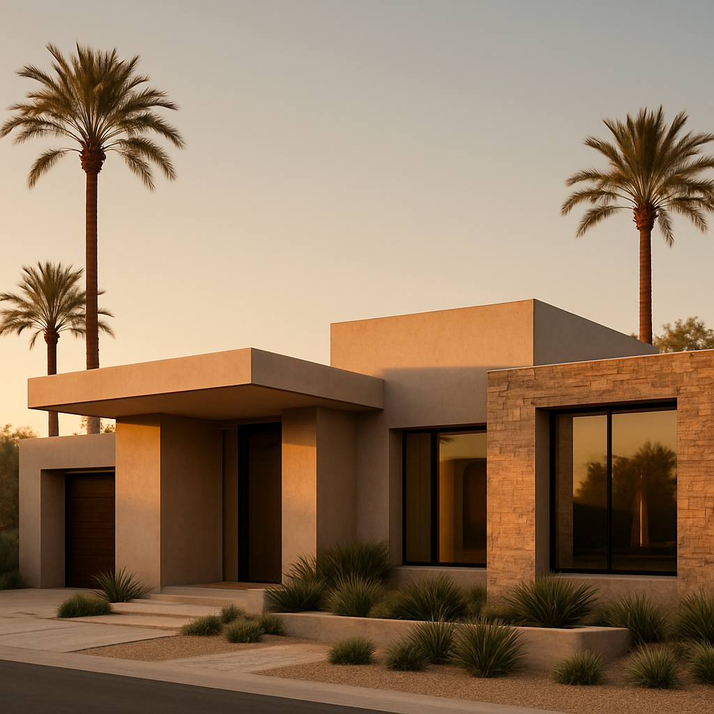 Upscale Southern California residential architecture at golden hour